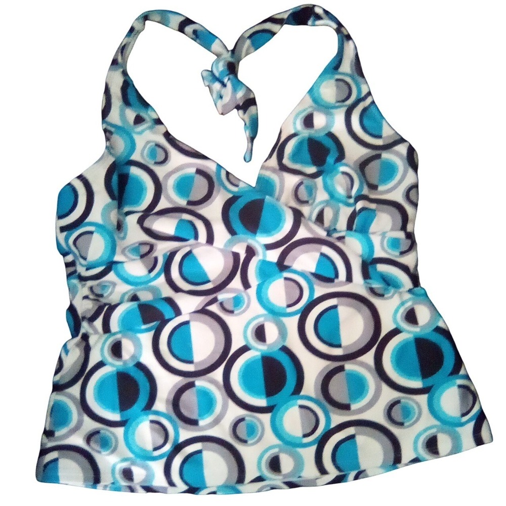 Anne Cole Blue Geometric Circle Print Halter Tankini Swim Top 12 8C-10-103